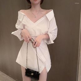 Casual Dresses Korean Fashion White Mini Dress Women Harajuku Long Sleeve Short Elegant Summer Clothes