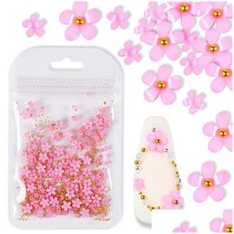 Nail Art Decorations 2G/Bag 3D Pink Flower Jewellery Mixed Size Steel Ball Supplies For Professional Accessories Diy Manicure Design D Dhwro