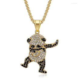 Pendant Necklaces Hip Hop Bling Iced Out Rhinestone Stainless Steel Dancing Panda Pendants Necklace For Men Rapper Jewelry Gold Silver Color