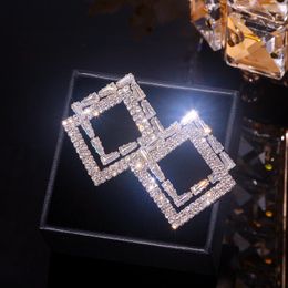 Stud Earrings Design Shining Zircon Crystal For Women Simple Geometric Big Square Wedding Jewellery Accessories