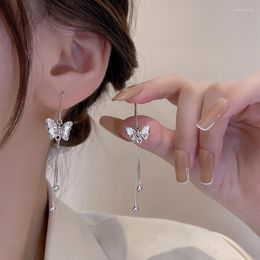 Dangle Earrings Clear Crystal Butterfly Party Accessories Fashion Romantic Delicate Sweet Long Trend Jewellery