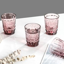 Coloured Embossed Water Glasses Vintage Drinking Water Glasses Glassware for Beverages Barsc