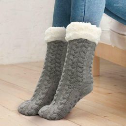 Women Socks Autumn Winter Fashion Slipper Ultra-Plush Fleece Anti-Slip Grips Warm High