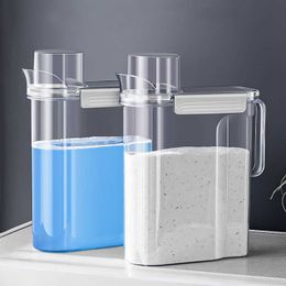 Storage Bottles Jars Sealed Laundry Detergent Storage Box Washing Powder Container with Lid and Handle Transparent Plastic Dry Food Cereals Jar J230301