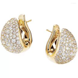 Stud Earrings Exquisite Luxury For Women Vintage Simple Pave Setting Zircon White Gold Yellow Plated Hoop Trend Dangle