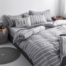 Bedding sets Grey Stripes Bedding Set Nordic Double Twin Bedspread Duvet Cover Set Home Decor Bed Linen Set Bedclothes Adult Bedding 4PCS Set 230308