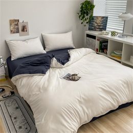 Bedding sets Spring Autumn Bedding Set Simple Solid Color Single Queen King Size Flat Sheet Duvet Cover Pillowcases Washed Cotton Bed Linens 230308