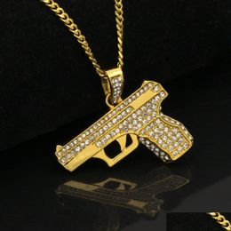 Pendant Necklaces Mens Fashion Necklace Fl Diamond Pistol Hip Hop For Men Gold Plated Cool Hiphop Chains Drop Delivery Jewelr Dhgarden Dhzqj