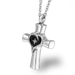 Chains Stainless Steel Heart Cross Zircon Stone Cremation Urn Pendant Necklace Jewellery Gift For Him With Chain