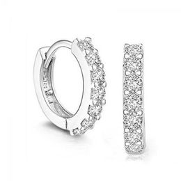 Hoop Earrings & Huggie Elegant Rhinestone Wedding Jewelry Dangle Silver Plated Ear Studs CrystalHoop