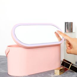 Food Savers Storage Containers Makeup Organizer Box with LED Light Mirror Portable Travel Cosmetics Touch Case 230307