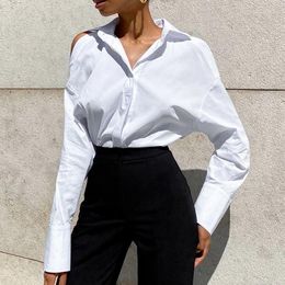 Women's T Shirts 2023 Elegant Temperament White Shirt Women Street Strapless Hollow Long-sleeved Tops Autumn Office Ladies Fashion
