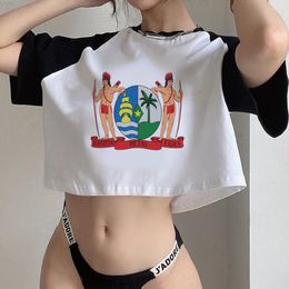 Women's T Shirts Suriname 90s Gothic Streetwear Crop Top Girl 2000s Fairycore Vintage Aesthetic Clothes