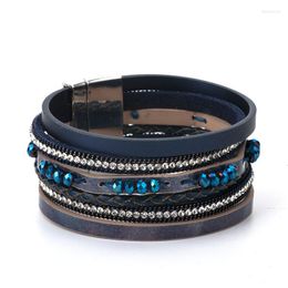 Charm Bracelets Fashion Leather For Women Magnetic Clasps Beaded Multilayer Wrap Bracelet Bangle Armband Trendy Jewelry Gifts