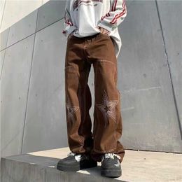 Men's Jeans Harajuku Patchwork Letter Stars Embroidery Ripped Mens Denim Trousers Straight Retro Washed Oversized Streetwear Baggy Jeans Z0301