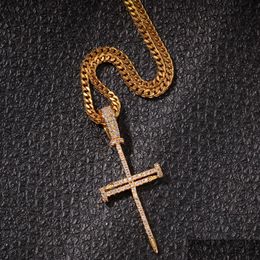 Pendant Necklaces Gold Sier Iced Out Cross Chains For Mens Hip Hop Jewellery With Stainless Steel Miami Cuban Link Or Twist Ch Dhgarden Dhlpx