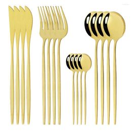 Dinnerware Sets 16Pcs/Set Gold Set Stainless Steel Cutlery Dinner Knife Fork Spoon Kitchen Party Silverware Tableware Supply