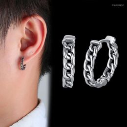 Hoop Earrings Minimalist Chain For Men Anti Allergy Stainless Steel Ear Clip Male Rock Punk Retro Jewelry