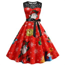 Skirts Vintage Sleeveless Christmas Swing Dresses Ladies Dress Cocktail Printed Party Costume