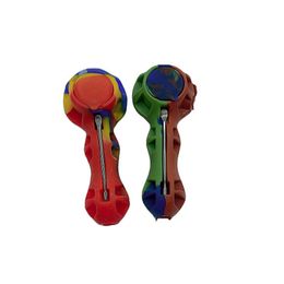 Latest Colourful Silicone Pipes Herb Tobacco Glass Single Philtre Bowl Portable Oil Rigs Case Spoon Tip Straw Handpipes Smoking Hand Cigarette Holder Tube DHL