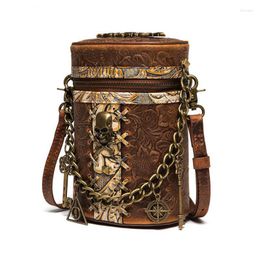 Evening Bags YourSeason Women Vintage Cowhide Bucket Steampunk Rivet Chain Genuine Leather Ladies Hand Bag Fashion Small Handbag