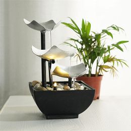 Decorative Objects Figurines Desktop Fountain 3 Layer Relaxation Automatic Pump With Power Switch Ultra deep Sink For Indoor Home Office Decoration 230307