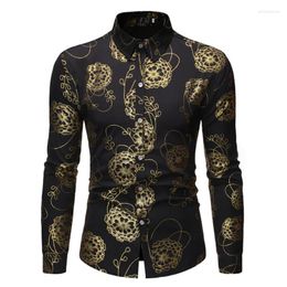 Men's Casual Shirts Mens Shiny Bronzing Long Sleeve Clubwear For Night Party Show Spring Casuals Lapel Single-breasted Top Shirt White Black