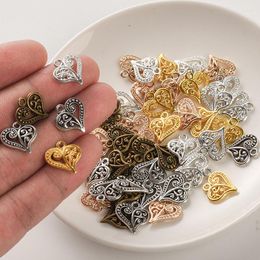 Charms 10pcs/lot Tibetan Bronze Plated Hollow Out Heart Antique Pendants Findings DIY Bracelet Jewellery Making Supplies