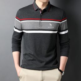 Men's Polos Men HAZZYS Men's Golf Clothing Autumn/Winter Thin Long Sleeve Striped Polo Shirt Korean Version Colour Patchwork Lapel Shirt 230308