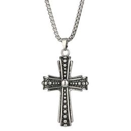 Pendant Necklaces Vintage Cross Pendant Necklace Men Fashion Jewellery Hiphop Stainless Steel Metal Accessories Punk Long Sweater Chains Gift L2404 L2404