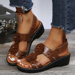 Sandals JMPRS Flower Wedges Sandals Women 2023 Summer Thick Heeled Platform Sandals Woman Plus Size 43 Slingbacks Gladiator Sandalias Z0306