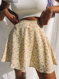 Skirts Tossy Boho Floral Print Party Skirt Summer New High Waist Pleated Skirt Short Beach Sexy Frills Mini Skirts For Women 2022 W0308