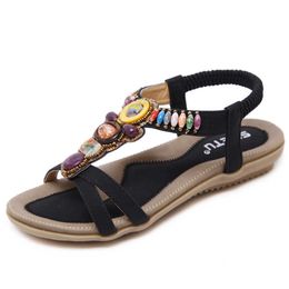 Sandals 2021 Casual Women'S Sandals Dresses Bohemian Beach Woman Shoe Summer Ethnic String Bead Female Sandals Big Size 43 44 45 Z0306