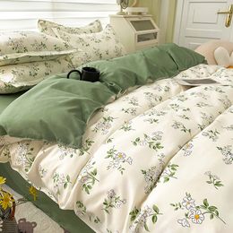 Bedding sets Floral Print Brushed Home Bedding Set Simple Fresh Comfortable Duvet Cover Set with Sheet Comforter Covers Pillowcases Bed Linen 230308