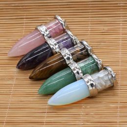 Charms Natural Stone Pendant Cone Shape Amethysts Tiger Eye For Making DIY Jewerly Necklace Gift 16x52mm