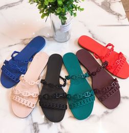 Summer womens slippers with three chains pig nose beach flat sandals womens pvc plastic jelly shoes