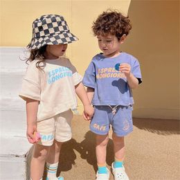 Clothing Sets Summer Korea Baby Boys Suit Letter Prints T shirts Shorts Girls 2Pcs Casual Toddler Clothes 230307