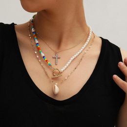 Chains Wild Ocean Wind Shell Necklace Female Asymmetric Hand-beaded Cross Party Gift Fashion Charm Jewelry