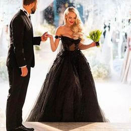 Wedding Dresses Plus Size Bridal Gowns A Line Lace Up New Custom Sweep Train Sweetheart Sleeveless Off-Shoulder Applique Sequined Zipper Black Wed Dresses Wed