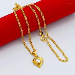 Choker 24k Gold Colour Necklace Zircon Heart Pendant Water Ripple Chain Electroplating Jewellery Wedding Gifts For Women