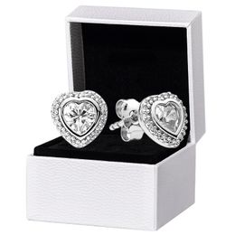 Sparkling Heart Stud Earrings 925 Sterling Silver for Pandora CZ Diamond Wedding Jewelry Girlfriend Gift Rose Gold Pink Stone Love Earring with Original Box Set