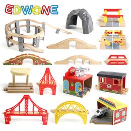 Electric RC Track Wooden Railway Bridge Accessories Educational Toys Tunnel Cross Compatible all Wood Train Biro 230307