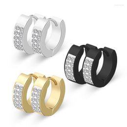 Hoop Earrings Punk Men Women Small Creoles Stainless Steel Crystal Round Ear Studs Body Jewellery 4x13mm Anti-allergic Black Gold