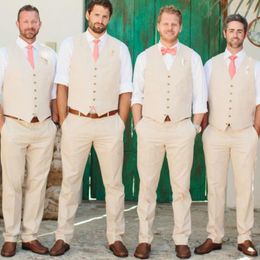 Men's Suits Men Suit Vest 2 Pieces Lvory V Neck Single Breasted Slim Fit For Casual Business Waistcoat Groommen Wedding (Vest Pants)