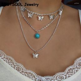 Pendant Necklaces Turquoise Creative Simple Personality Butterfly Multi-layered Collarbone Chain Necklace For Women Fashion Jewelry