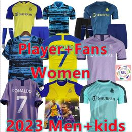 Fans Player Al Nassr FC Soccer Jerseys Ronaldo 2022 2023 Women Men Kids Kit Uniform Home Yellow CR7 Boys Football Shiirt T Al-nassr