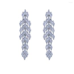 Dangle Earrings Cubic Zircon CZ Wedding Leaves Earring For Bridal Women Girl Prom Jewellery With 925 Silver Pin CE10704