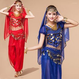 Stage Wear Lady Performance Belly Dance Clothes Oriental Dancing Costumes Suit Short Sleeves Top Costume Set