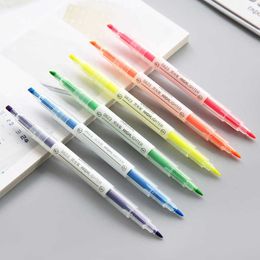 Highlighters 6pcs Pastel Color Doubleheaded Highlighter Pen Fine liner Bold Marker Highlight Kids Gift Stationery Office School Supply H6895 J230302