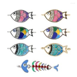 Charms 2023 Fashion Colorful Small Fish Shaped Pendant Clavicle Necklace Cute Bone Oil Drop Alloy